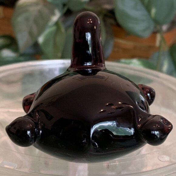 Vintage Art Glass Handblown Turtle Tortoise Paperweight Figurine Purple Burgundy - Picture 14 of 16